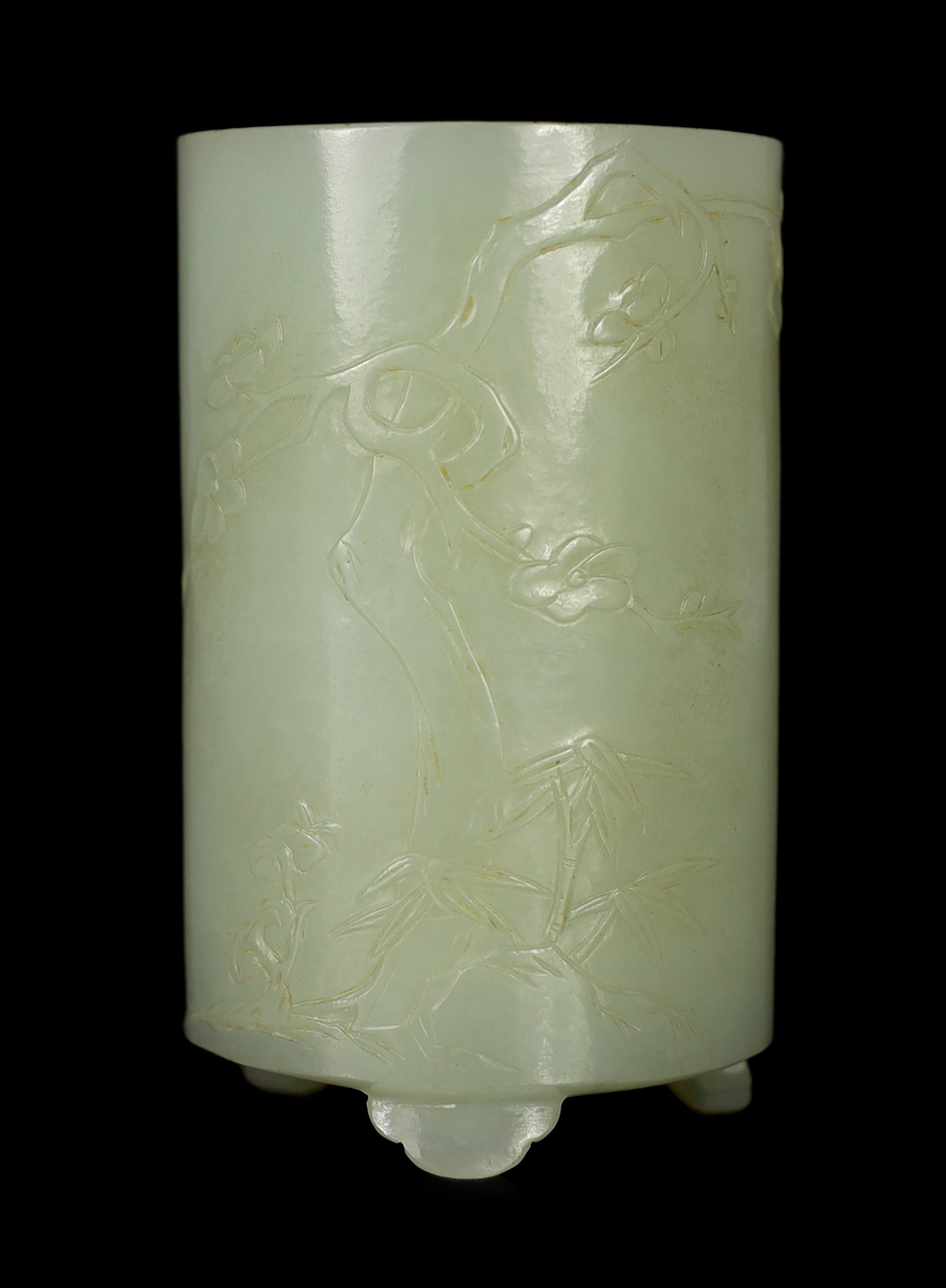 A small Chinese pale celadon jade brushpot, 19th century